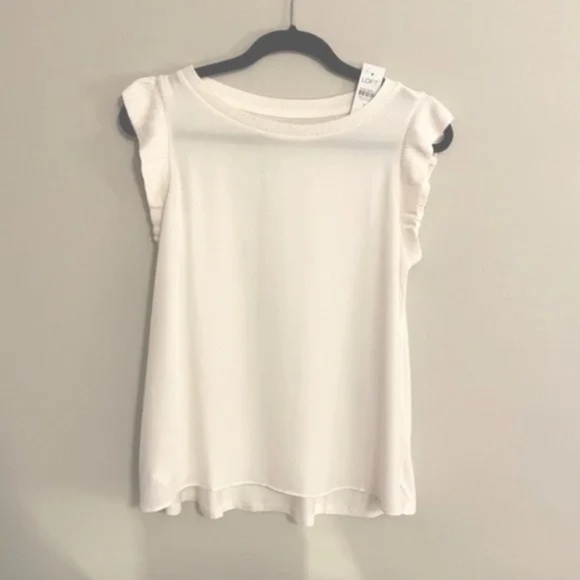 LOFT Tops - NWT LOFT Rib Trim Mixed Media Shell Top White